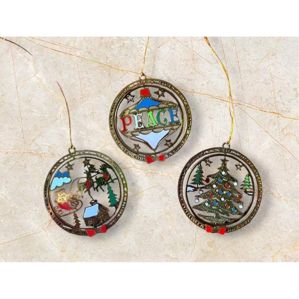 Christmas Ornaments Set‎ Of 3  Laser Cut Gold Metal reindeer,peace,tree